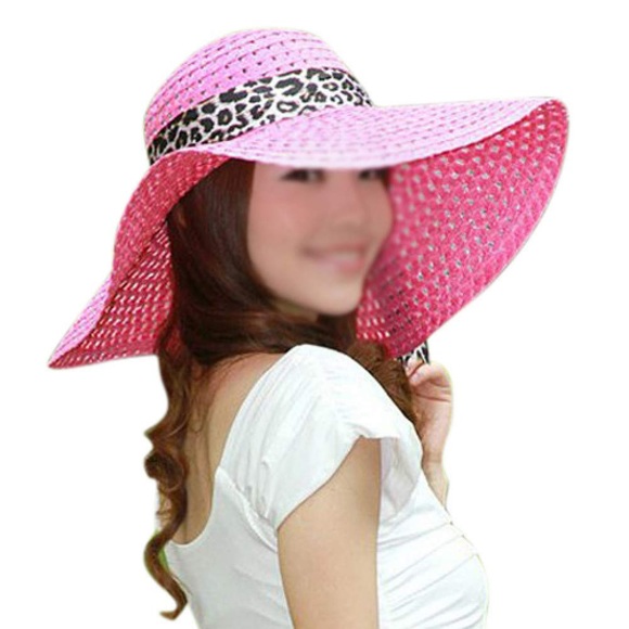 PINK SUN HAT WITH LEOPARD RIBBON - Picture 3 of 7